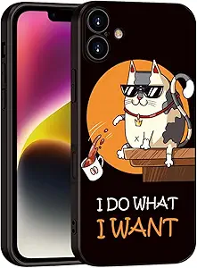 for iPhone 16 Case Cat Cute and Fashion Phone Case - 'I Do What I Want' Cartoon Design | Shockproof Soft Cover for Girls & Women (B2-Cartoon Cute cat)
