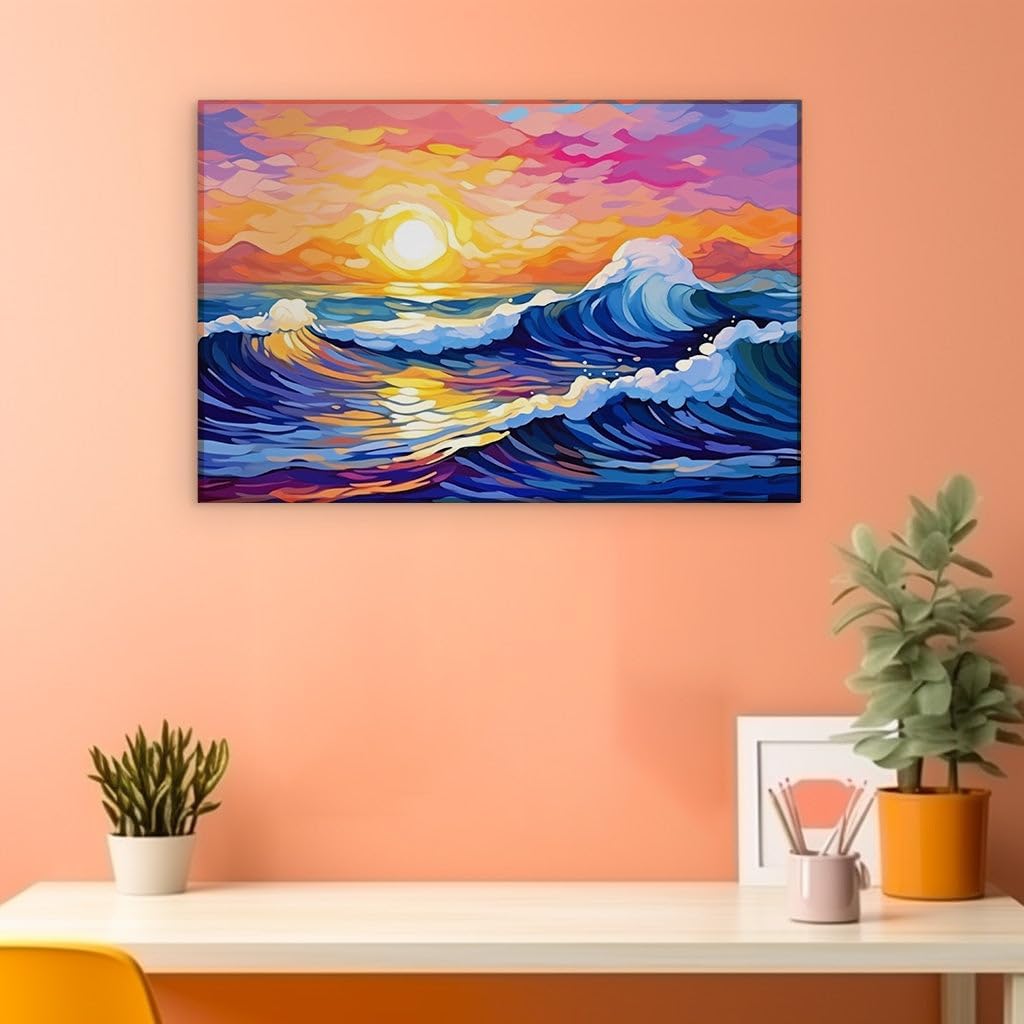 Canvas for Living room. Sunset Serenade Embracing the Sea's Symphony, 27 x 18 inch Canvas Wall Art - Contemporary Masterpieces - Modern Home Decor - 69x46 cm (27x18 inch)