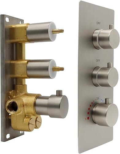 Miniatura 18 de HOMEDEC Kit de Válvula de Ducha Termostática de Latón de 5 Funciones Puede Funcionar al Mismo Tiempo, Desviador de Agua Oculto con Válvula de 6