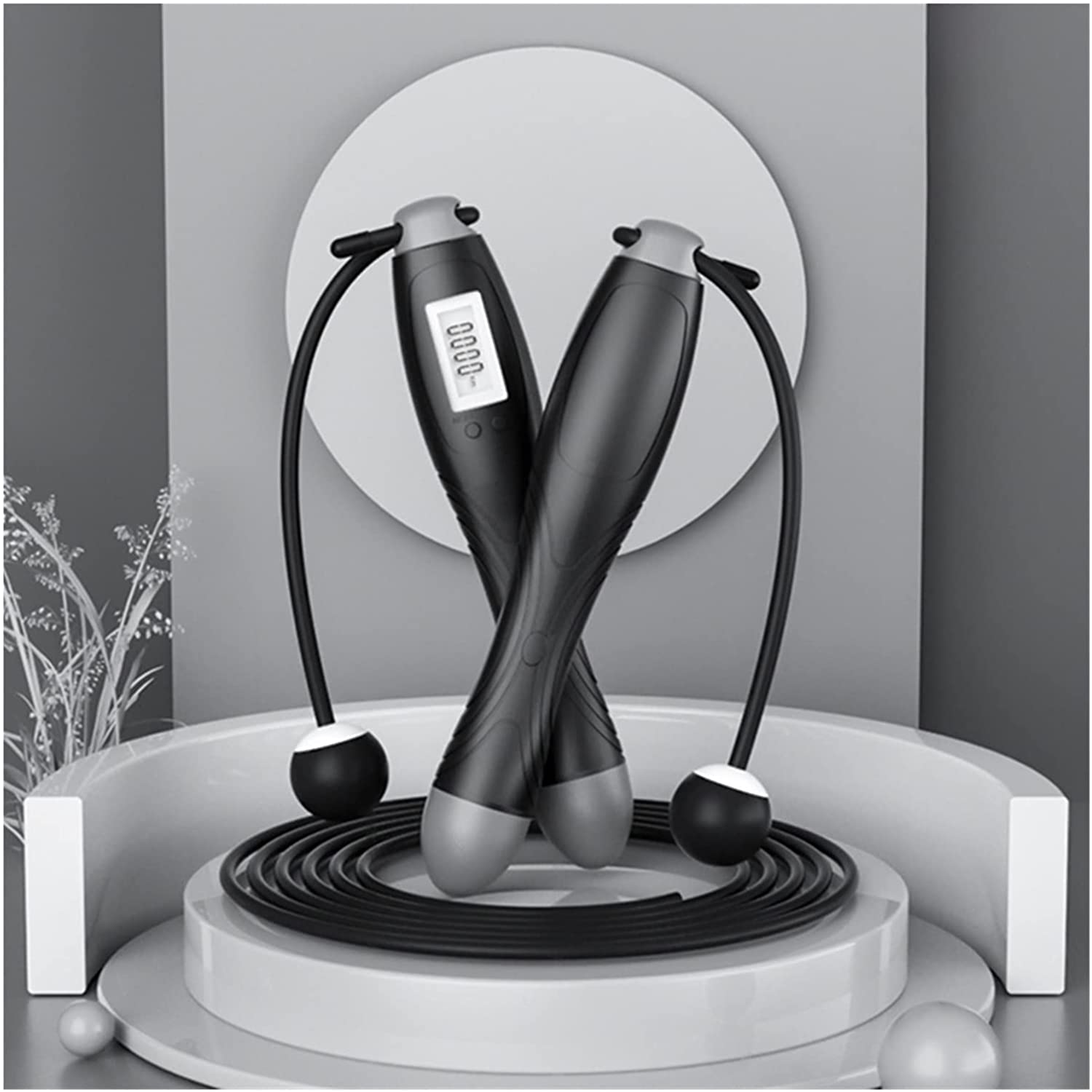 Skakanka Skakanki Regulowana Skakanka Do Ćwiczeń Fitness Inteligentne Cyfrowe Liczenie Kalorii Liny Do Skakania Z Obciążeniem Skakania na Skakance (Color : Black, Size : 280cm)