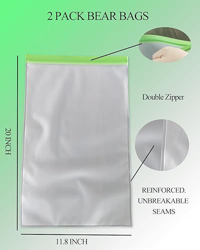 Miniatura 3 de Bolsas de almacenamiento resistentes a prueba de olores, bolsas de oso de 12 x 20 pulgadas para mochileros de alimentos, bolsas reutilizables con