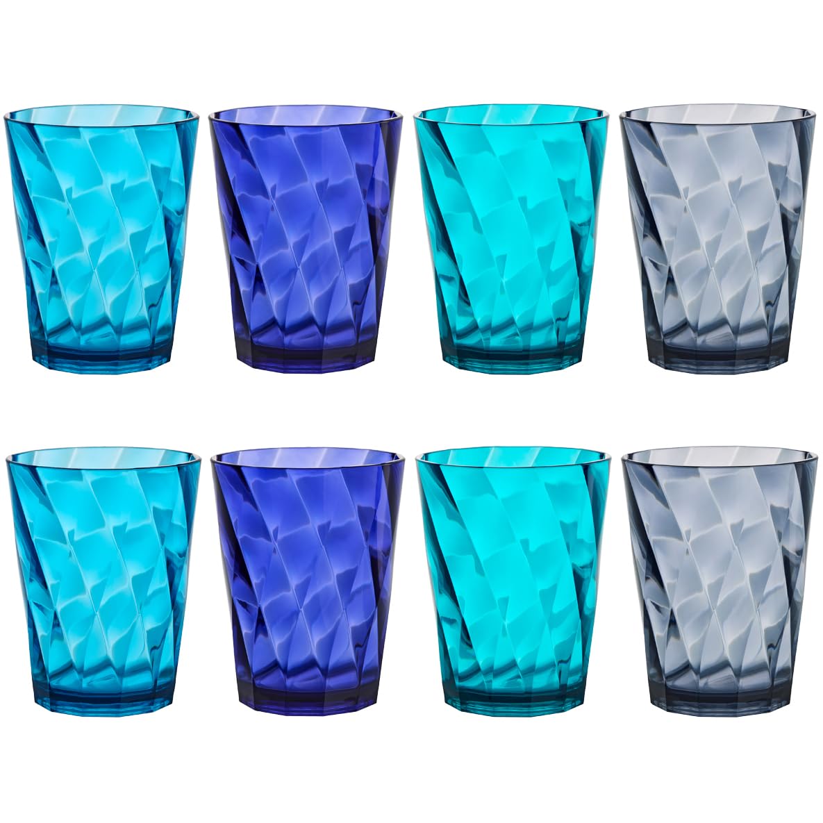 US Acrylic Optix Plastic Reusable Drinking Glasses (Set of 8) 14oz Rocks Cups in Coastal Colors | BPA-Free Tumblers, Made in USA | Top-Rack Dishwasher Safe