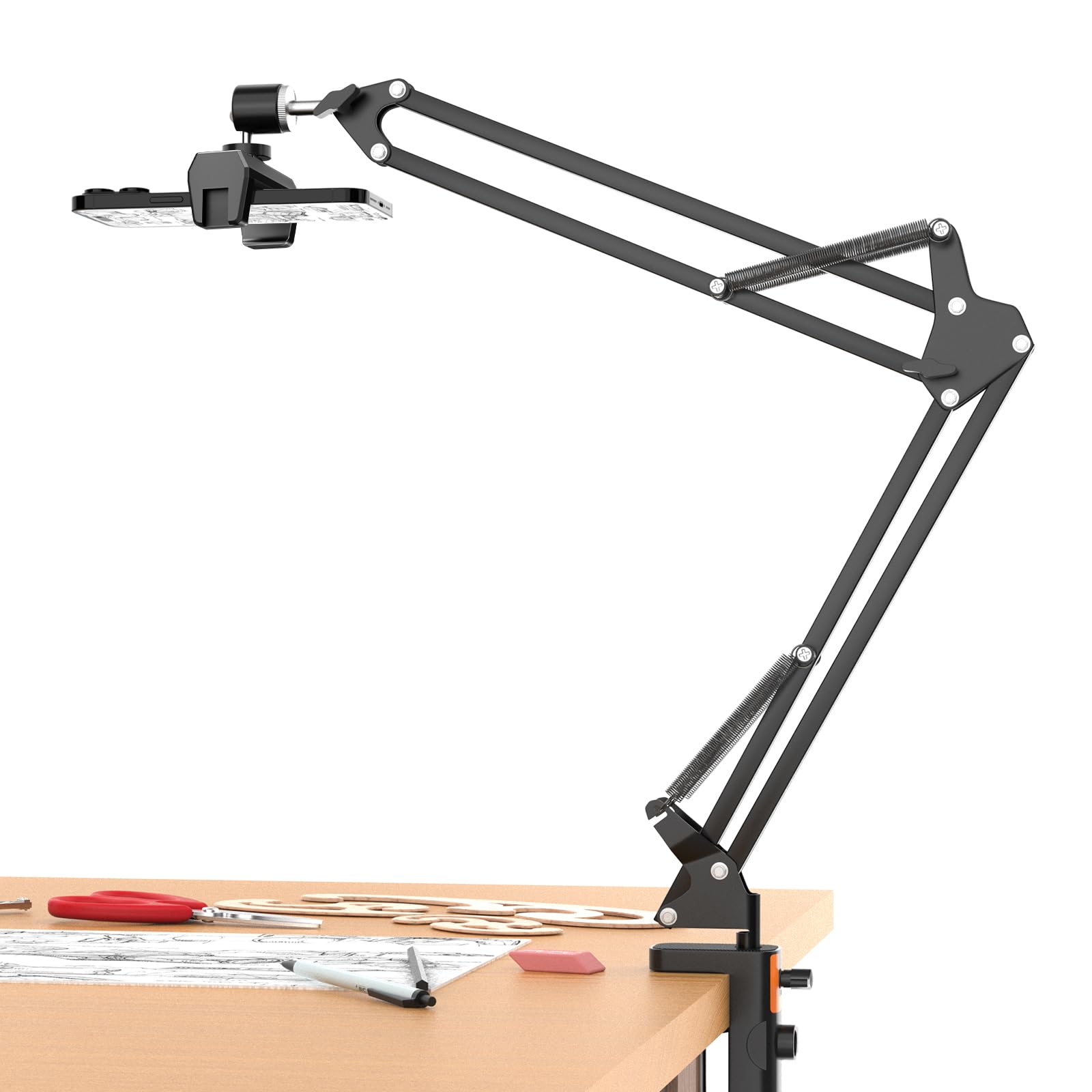 UBeesize Overhead Phone Mount Flexible Webcam Arm with Phone Holder and Ball Head Overhead Tripod for Phone Drawing