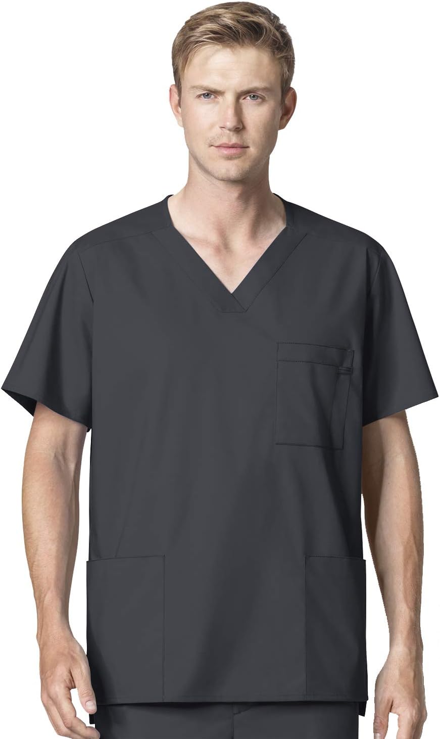 WonderWork Men's V-neck Multi-Pocket Top & Men's Cargo Pant Scrub Set + Badge Reel