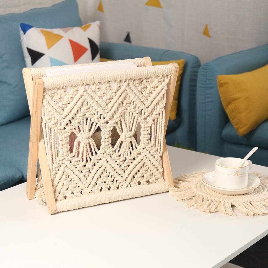 Nordic Cotton Woven Storage Basket Boho Macrame Knitting Folding Magazine Rack Desktop Book Shelf Photo Props