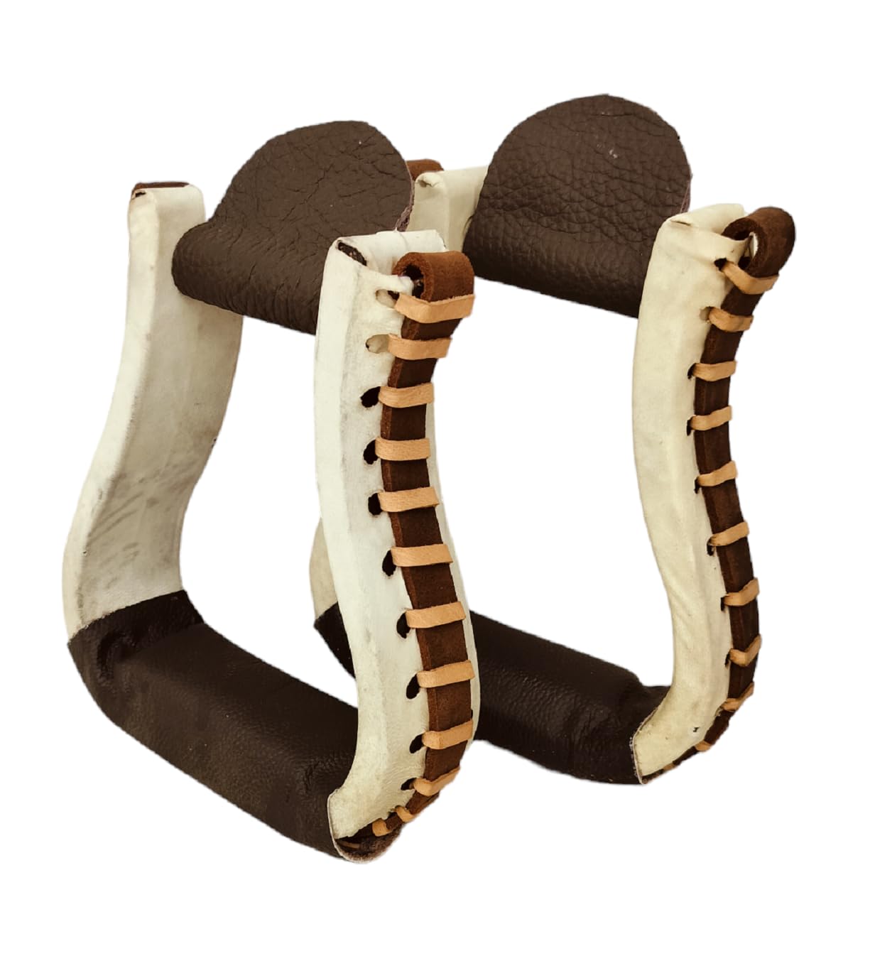 WEMBILS Leather Horse Riding Western Stirrups Horse Saddle Rawhide Leather Stirrups Pair Covered Bell Riding Barrel Racing Stirrups for Horses (Brown)