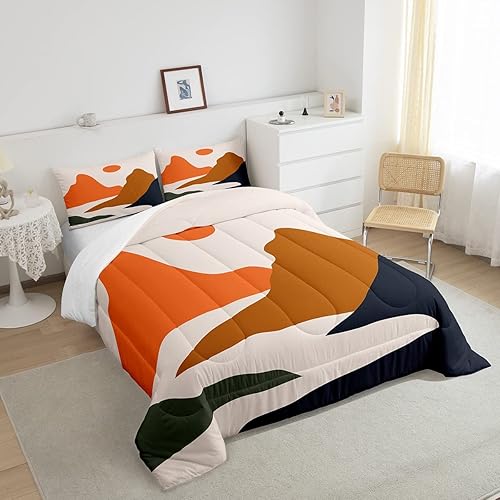 Miniatura 4 de Erosebridal Juego de edredón de estilo japonés, juego de ropa de cama bohemio vintage de paisaje de montaña para mujeres y hombres, juego de edredón