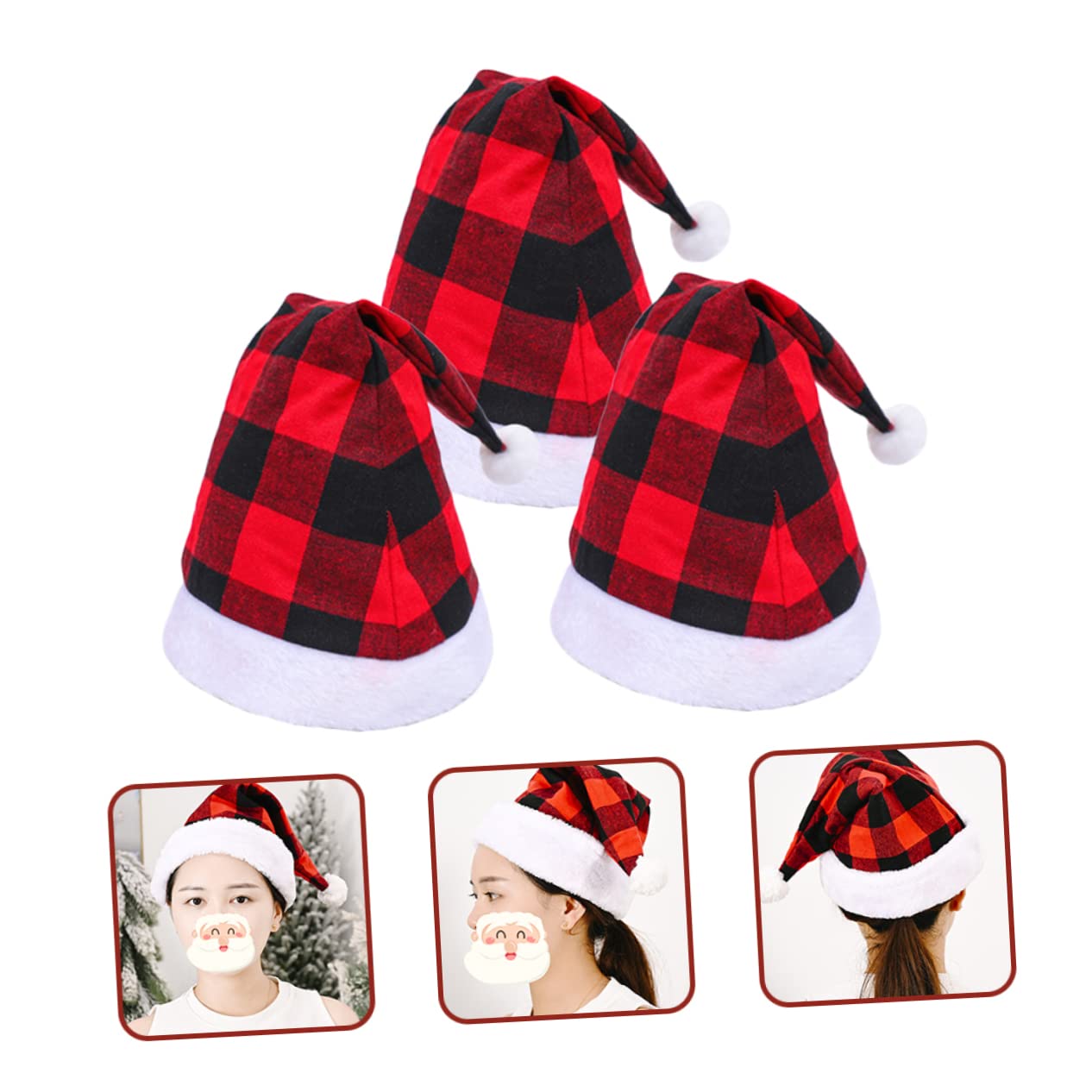 6piezas Gorro De Papá Noel Rojos y Negros Navideñas y Disfraces Cómodo y