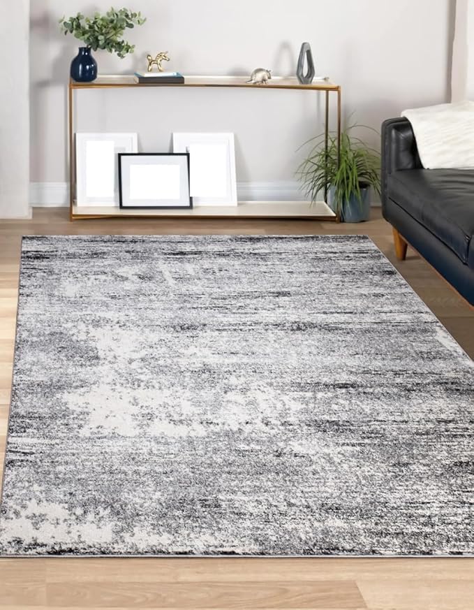 Tapis de salle à manger moderne gris 110x190 lavable en machine