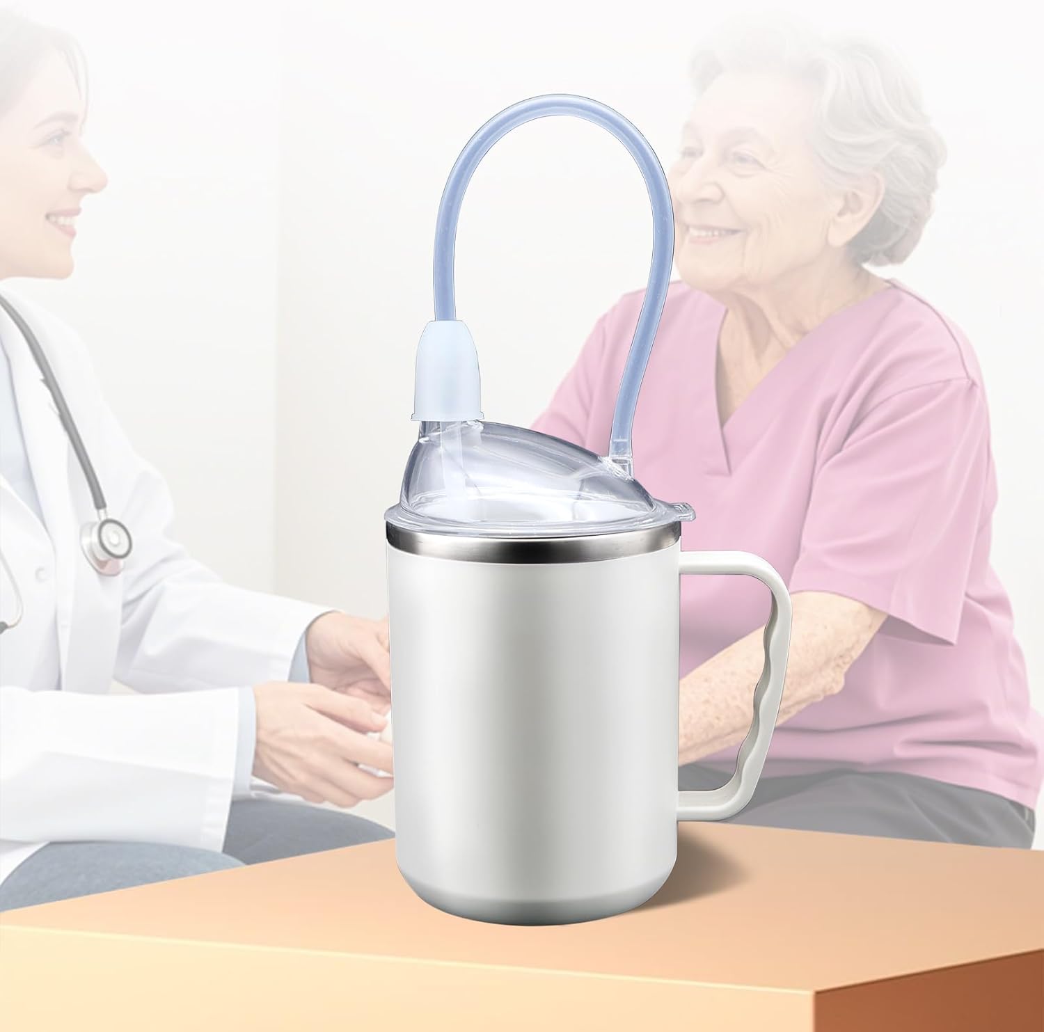 Multifunctional Adult Sippy Cup for Elderly Spill Proof - Precise Liquid Control, Easy to Grasp Handles,17.6oz Stainless Steel Sippy Cup with Straw,Suitable for Seniors Patients Limited Mobility - Image 9