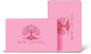 MHW - LIVE WELL EVA Foam Yoga Block, High Density Foam Exercise Block - Lightweight Pilates Block - 9.06 x 5.91 x 2.95 Inches, Single Piece, EVA Material - Pink