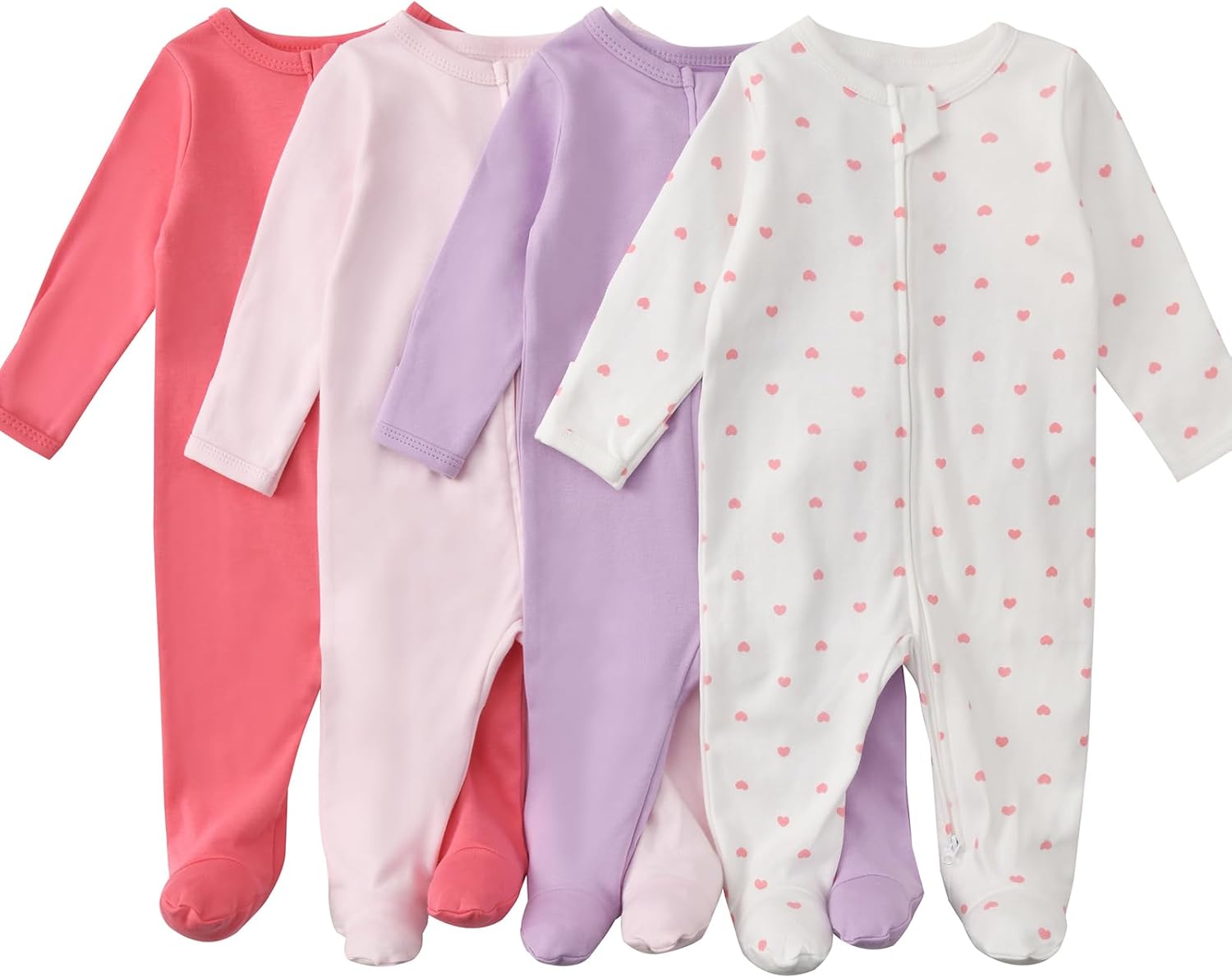 Aablexema Baby Pajamas with Mitten Cuffs Zipper 4-Pack Infant Newborn Cotton Long Sleeve Footie Outfit - Image 2