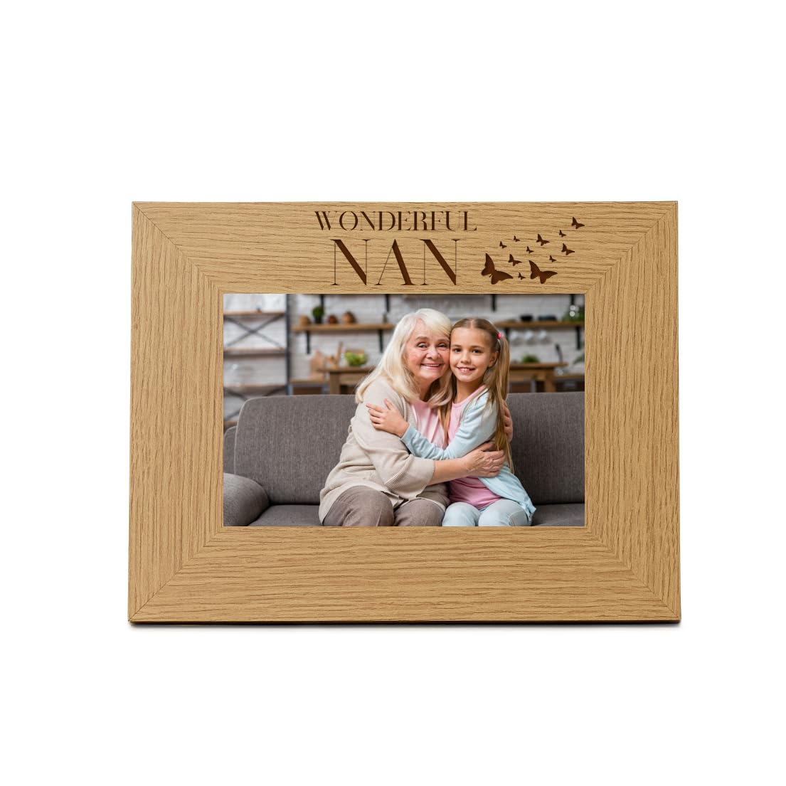 Personalised Butterfly Nan Photo Frame, Wooden, 6 x 4 inches, Laser Engraved (Landscape)