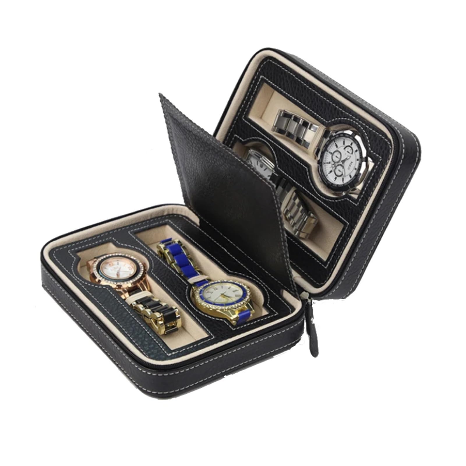 Uhrenbox 2/4/6/8/10/12 Slots Uhr Koffer Organizer Tragbare Zipper Uhr Fall Armbänder Männer und Frauen der multifunktionale Display Box Uhrenkoffer(13)