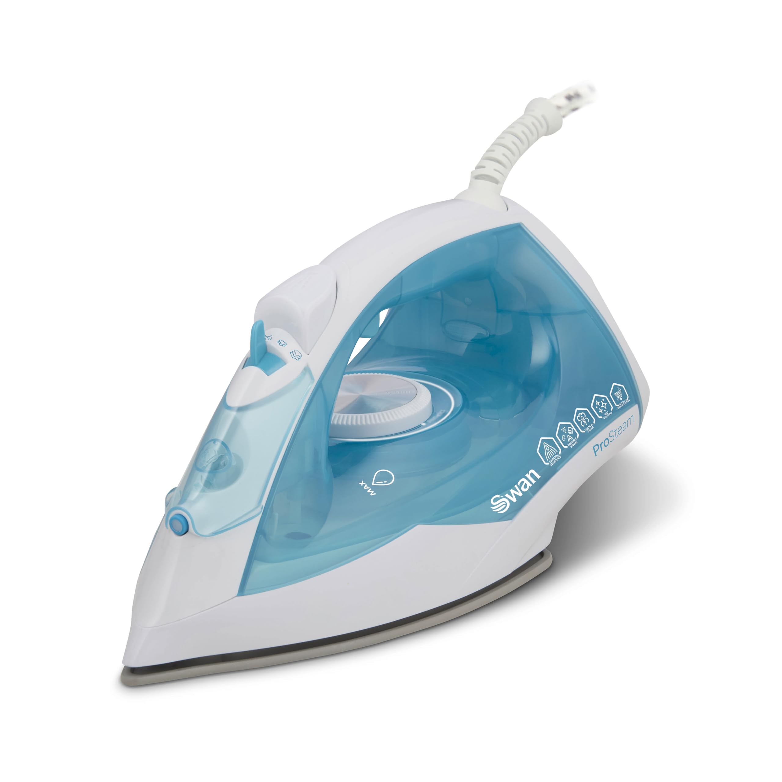 Swan White And Aqua Si12056aq Steam Iron With Ceramic Soleplate, Prosteam Technology, Anti-Calc, Anti-Drip, Adjustable Temperature Dial And 360 Degree Swivel Cord, 2800W,