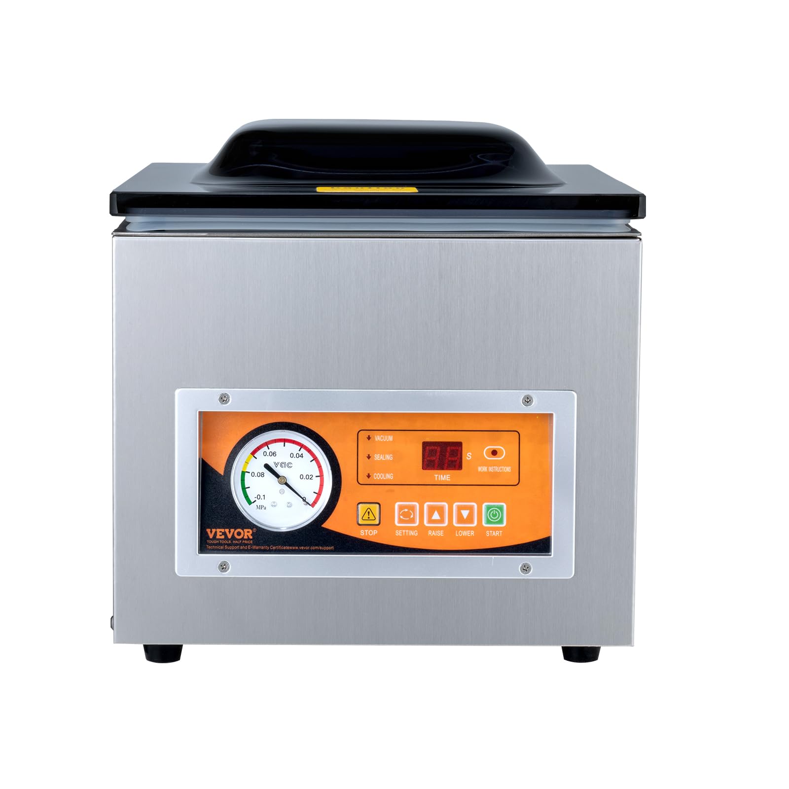 VEVOR Sellador al Vacío de Cámara 260 W Máquina de Envasado al Vacío de Acero inoxidable Tamaño Compacto de 260 mm para Cocina del Hogar Para Uso Comercial Para Alimentos Húmedos, Carnes y Adobos