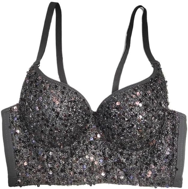 JSEIAJB Deep V-Neck Sexy Sequined Corset Gathered Triangle Cup Bra Super Short Nightclub Party Tube Top for Women