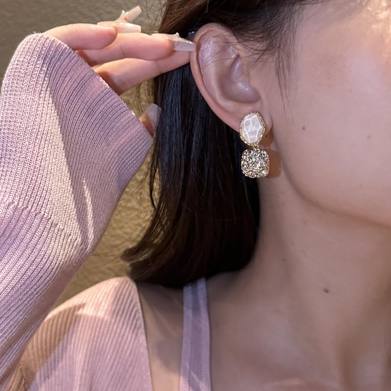 2PCS Women's Square Ear Clips Clip On Earrings Rhinestone Earrings,Non Pierced Earrings for Brides, Bridesmaids, Prom and Wedding3