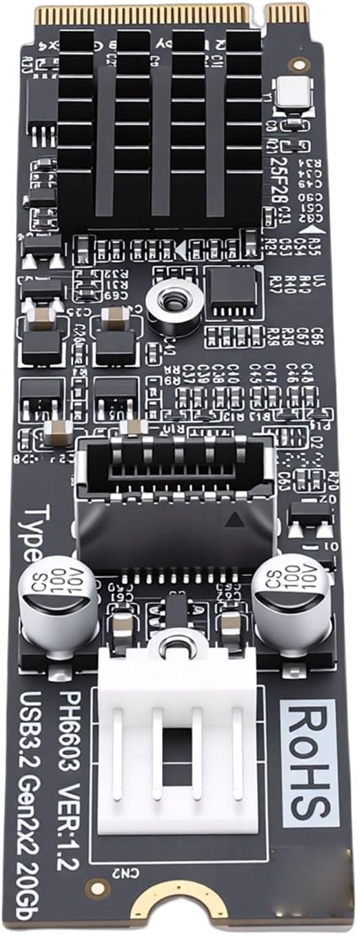Gugxiom NVMe to Type E USB 3.2 Adapter Card, PCIe 20Gbps, ASM3242 Chipset, Front Panel Type E Socket, Heatsink Cooling, Plug and Play