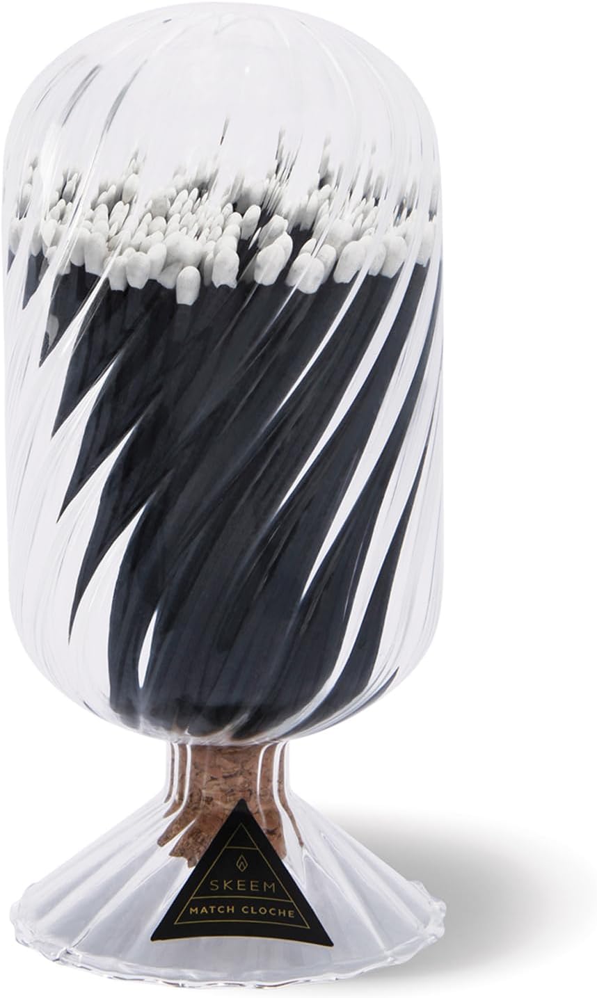 Skeem Helix Match Cloche with Striker - Includes 120 4 Inch White-Tipped Matches - Decorative Matches in a Jar