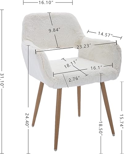 Miniatura 3 de Juego de 2 sillas de escritorio peludas, silla de piel sintética moderna de mediados de siglo para adolescentes y niñas, cómodo sillón con patas de