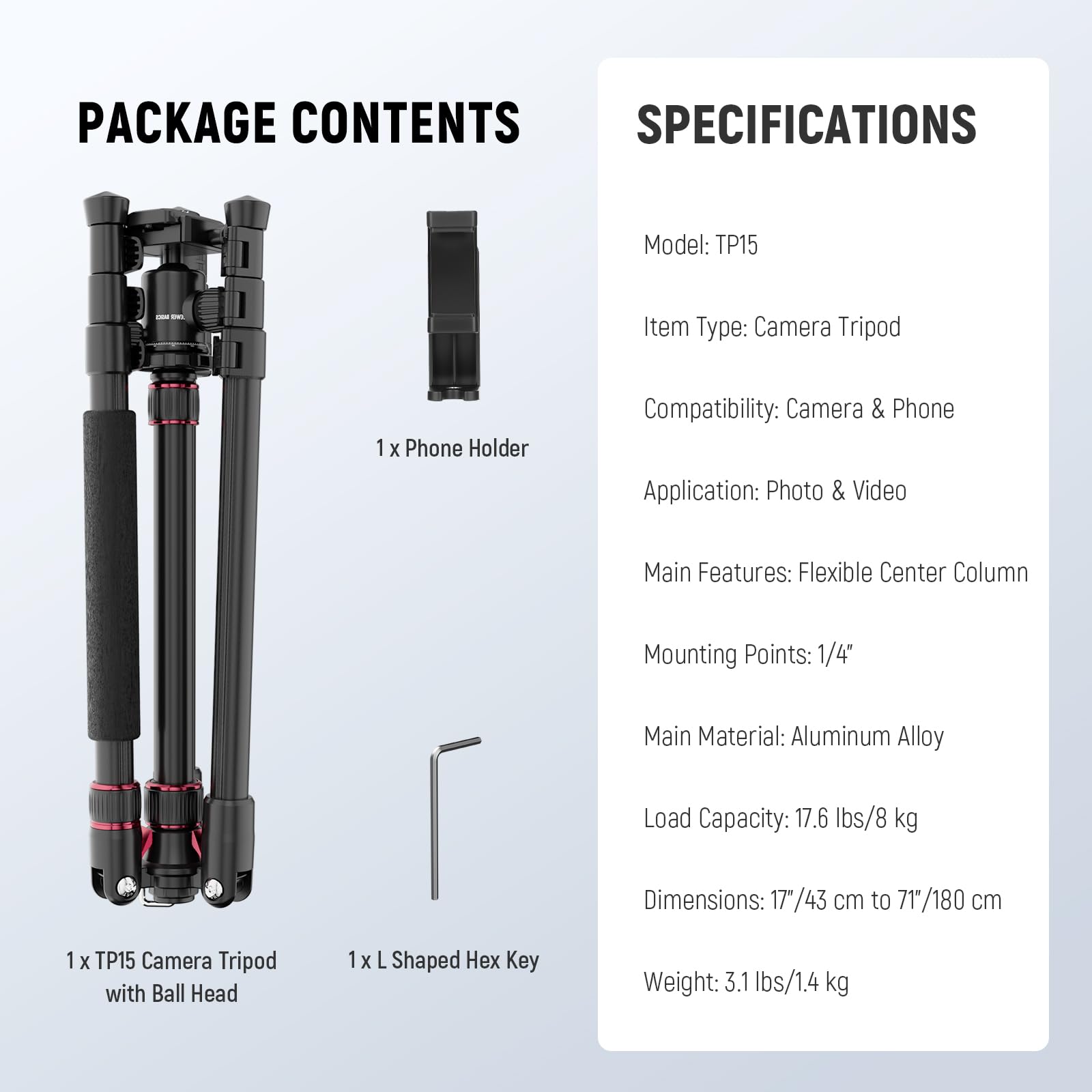 NEEWER BASICS Statyw monopod do aparatu, 180 cm Aluminiowa przenośna podpórka podróżna na telefon komórkowy DSLR z główką kuli 360° Uchwyt na telefon kompatybilny z iPhone do nagrywania wideo, TP15