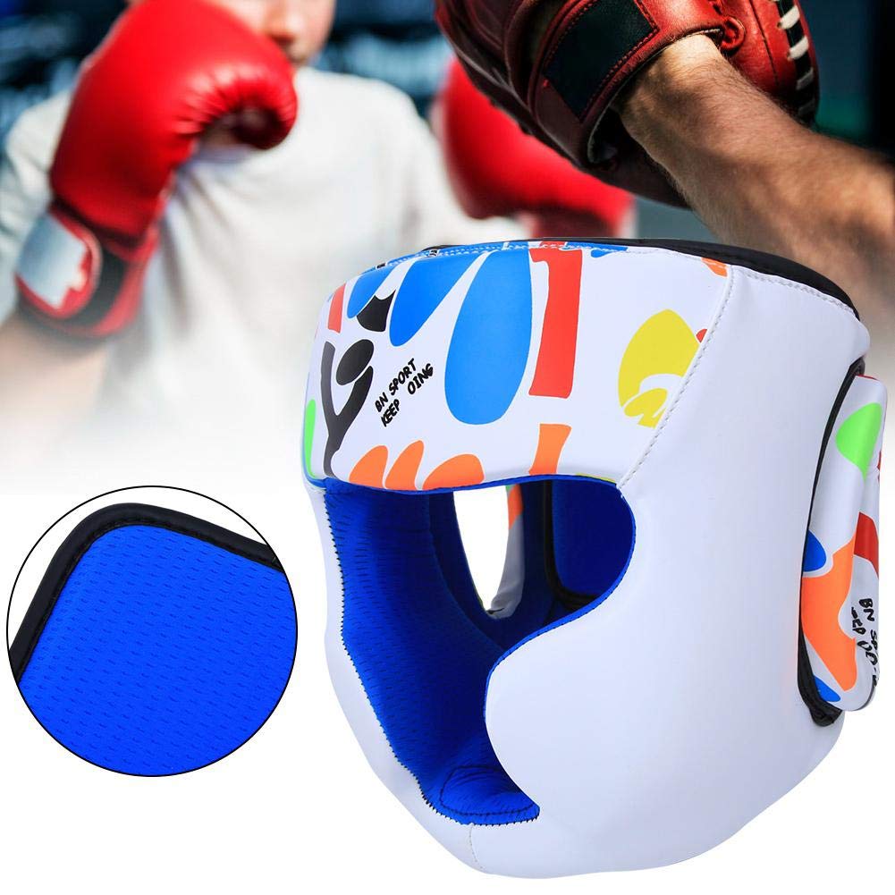 Tbest Casco da Boxe, Casco da Allenamento per Taekwondo Casco da Boxe per Bambini(Bianca) Attrezzatura sportiva per bambini Accessori Per Modelli Di Auto