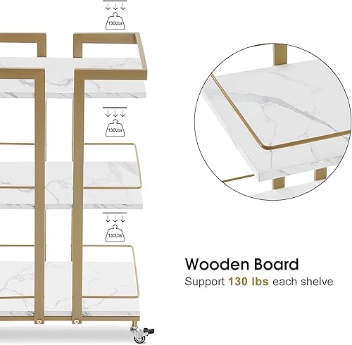 Miniatura 5 de BarberPub Carrito de salón utilitario, carrito de peluquería con ruedas de almacenamiento de metal, carrito de esteticista dorado, carrito facial