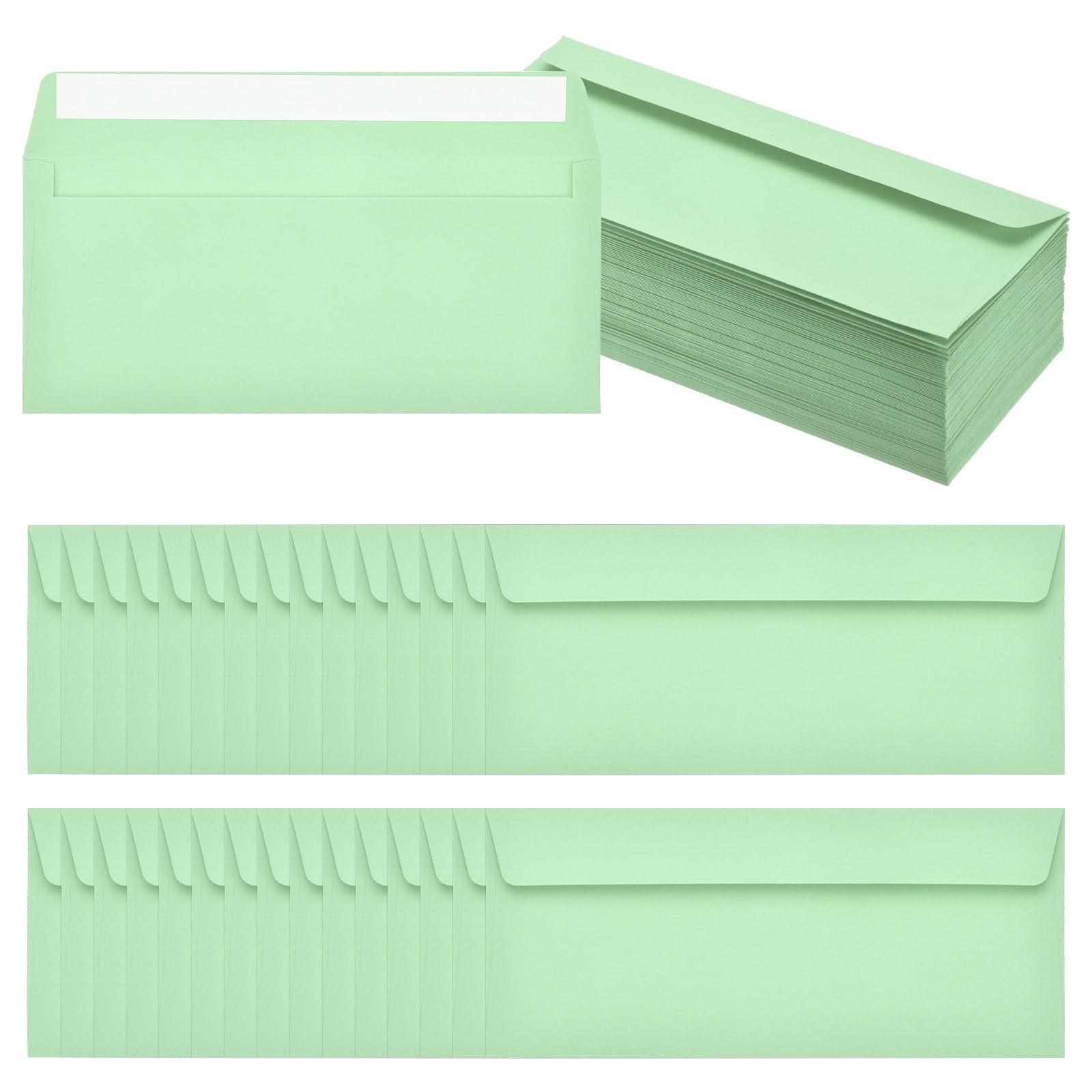 PATIKIL 100 Pack Light Green #10 Business Envelopes, Colored Self Seal Letter Size Envelopes for Business Mailing Office Checks Invitation, 24.1 x 10.5 cm