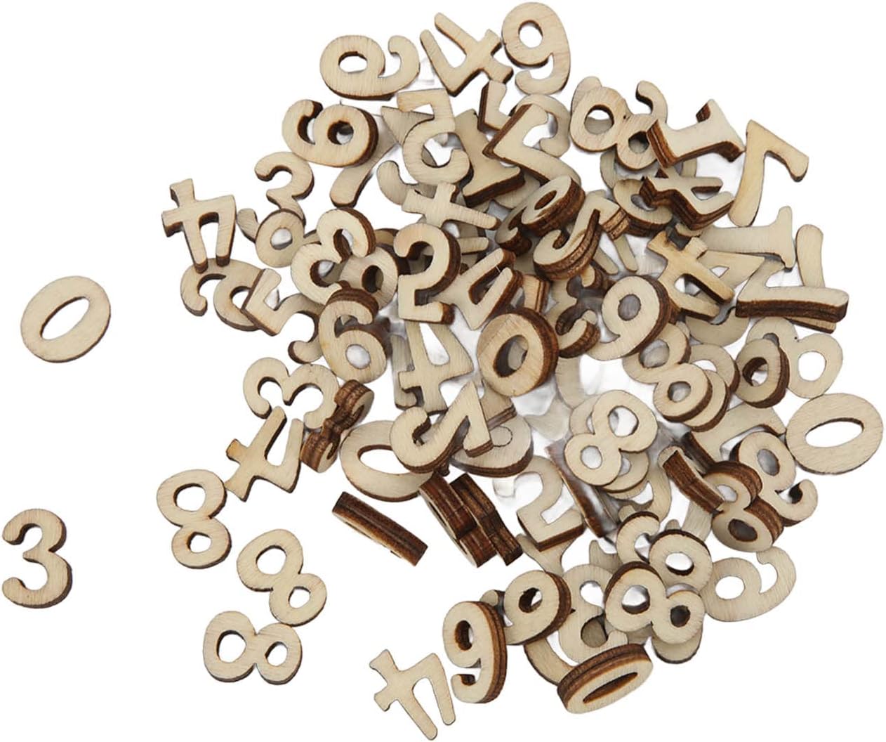 Generic 100Pcs Wooden Numbers, Sturdy Durable Density Board Natural No Burr Safe, with Straight Edges and Corners, for DIY Decorations Wedding Holiday Parties Home Decor