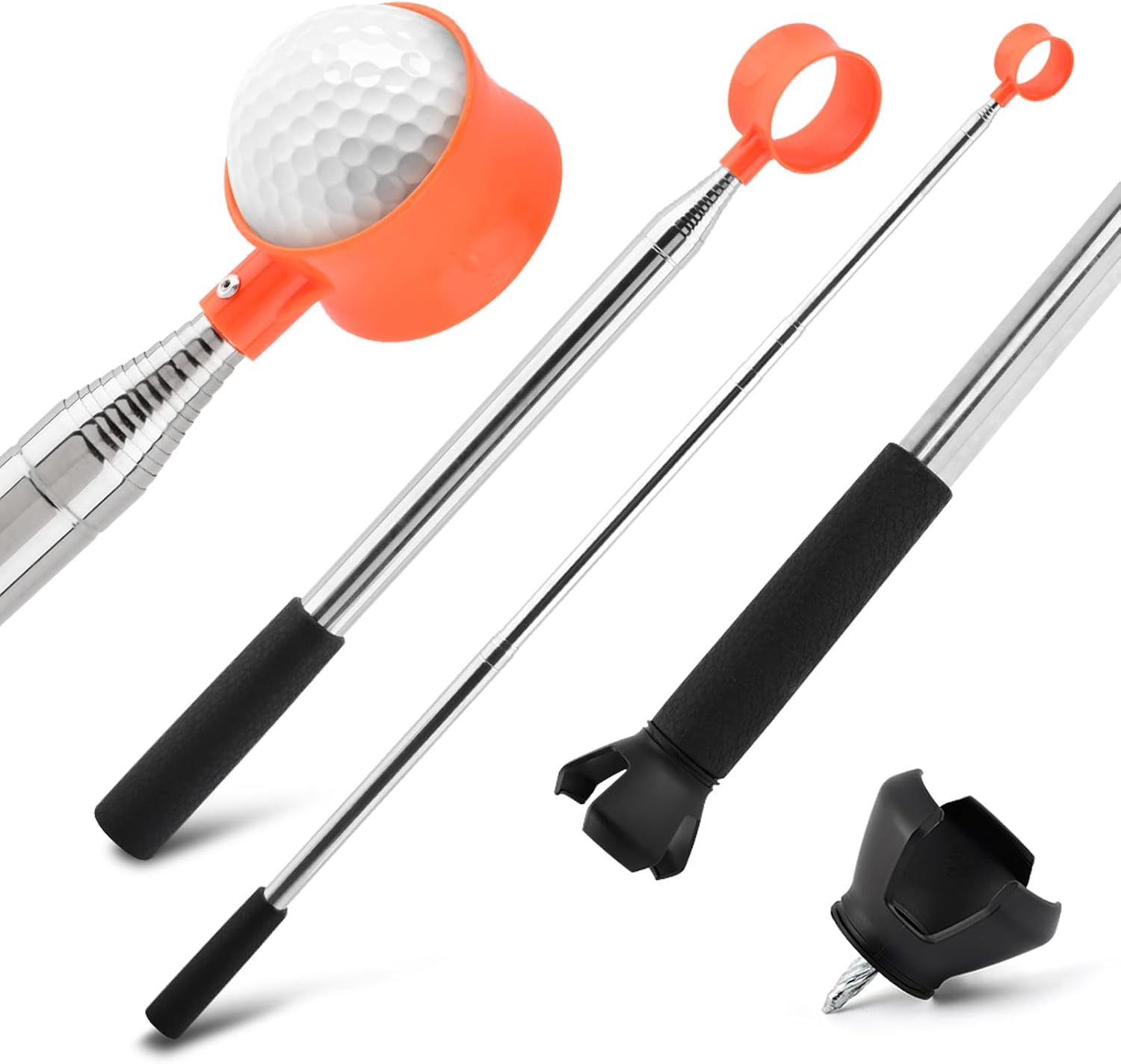 12FT Golf Ball Retriever Telescopic with Golf-Ball Grabber,Stainless Steel Golfs Ball Retriever, Professional GolfBall Retriever,Men's and Women's Golf Accessories Gifts