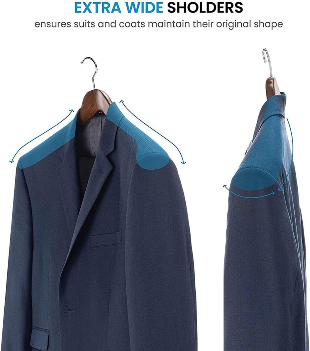 Wide Shoulder Wooden Hangers 6 Pack with Non Pants Bar - Solid Wood Suit Hanger Coat Hanger