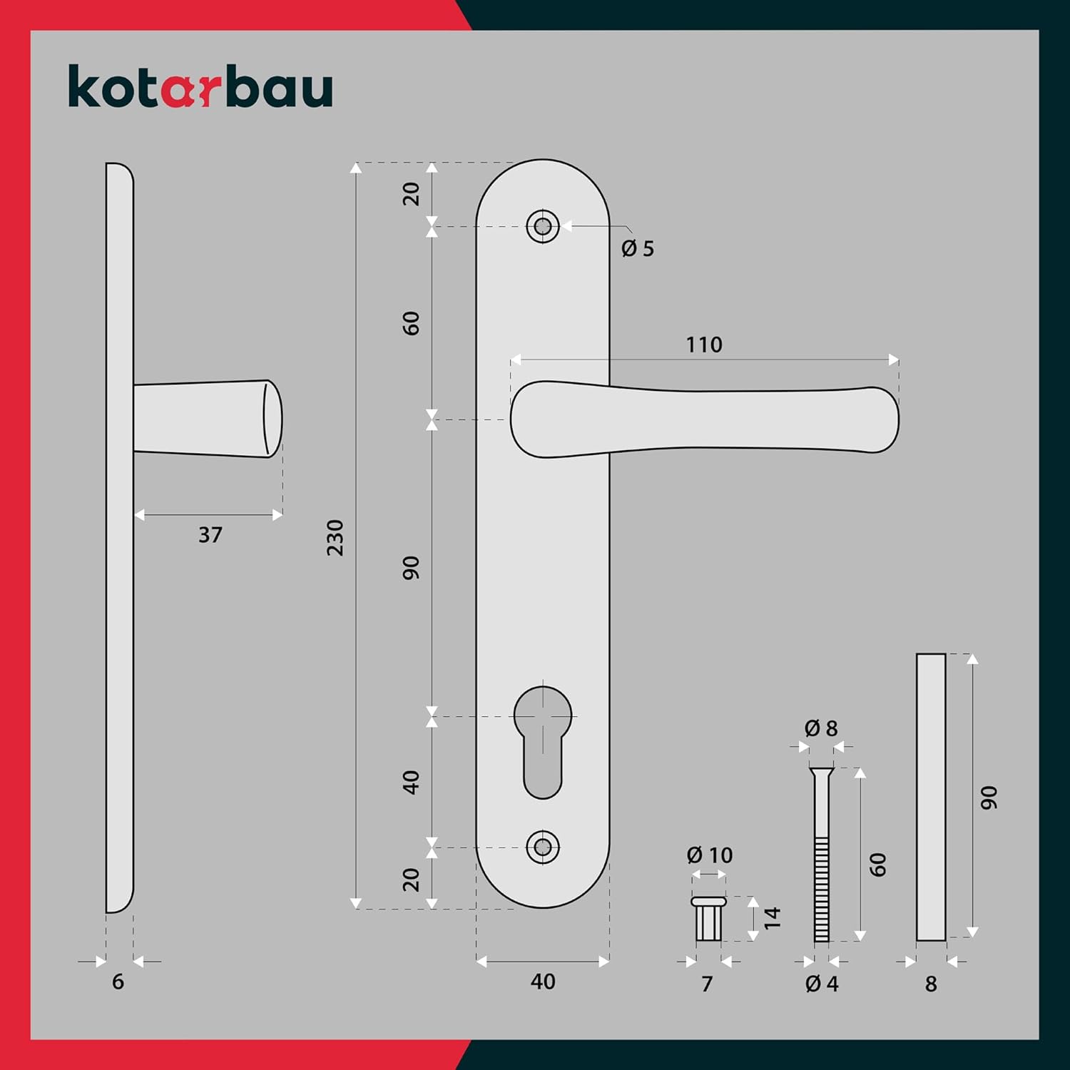 KOTARBAU® Door Handle 90 mm Right Left for Profile Cylinder Gold Door Fitting Door Handle Door Handle Set Room Door Latch Aluminium