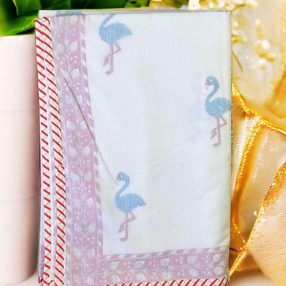 PShomes 100% Muslin 3D Dohar Handblock Kids Blanket - 3-Layer Fabric, Natural Dye & Non-Toxic, Lightweight & All-Season (Flamingo 40x60) 3