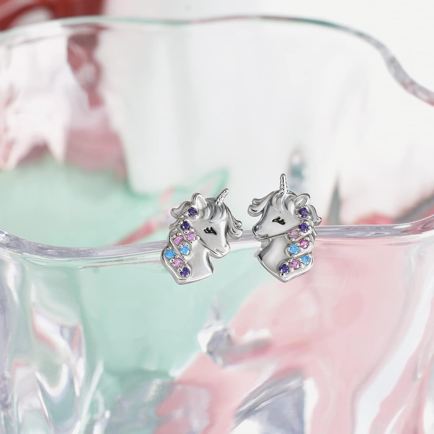 Unicorn Stud Earrings for Teen Girls - Sterling Silver Cute Animal Earrings for Women Hypoallergenic Cubic Zirconia Small Earrings for Sensitive Ears Dainty Post Earrings Gifts for Birthday Christmas - Image 5