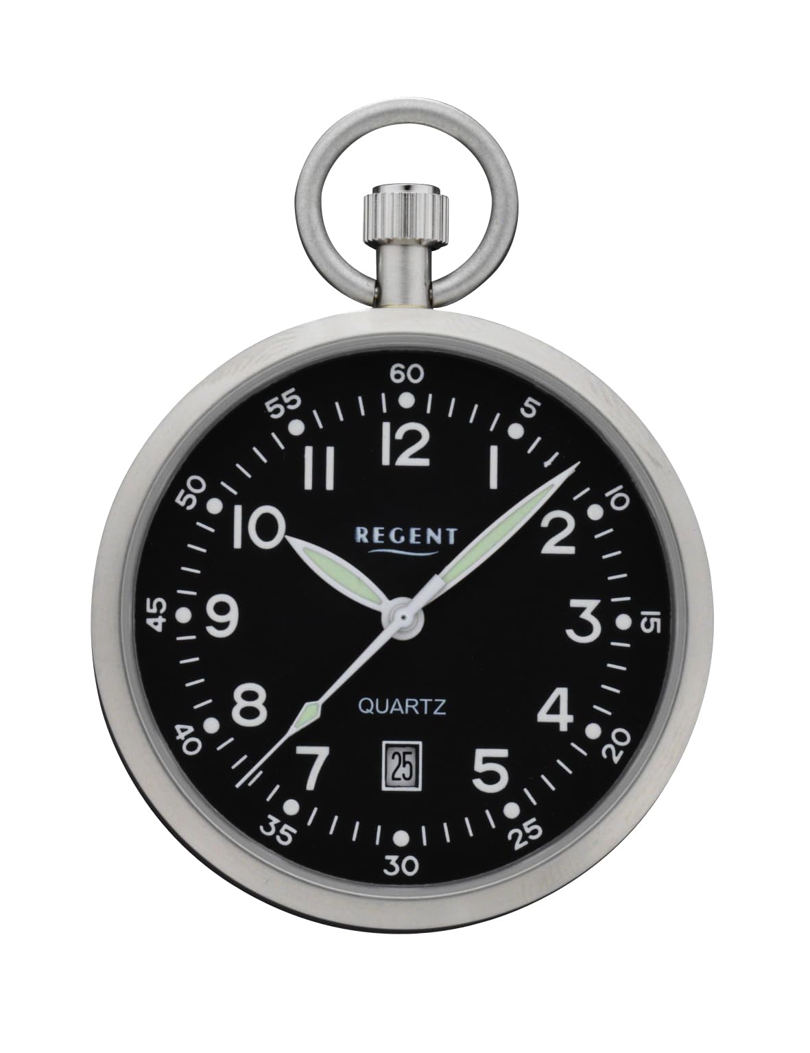 REGENT Taschenuhr Stahl ⌀ 43mm Quarzwerk flaches Mineralglas P-777