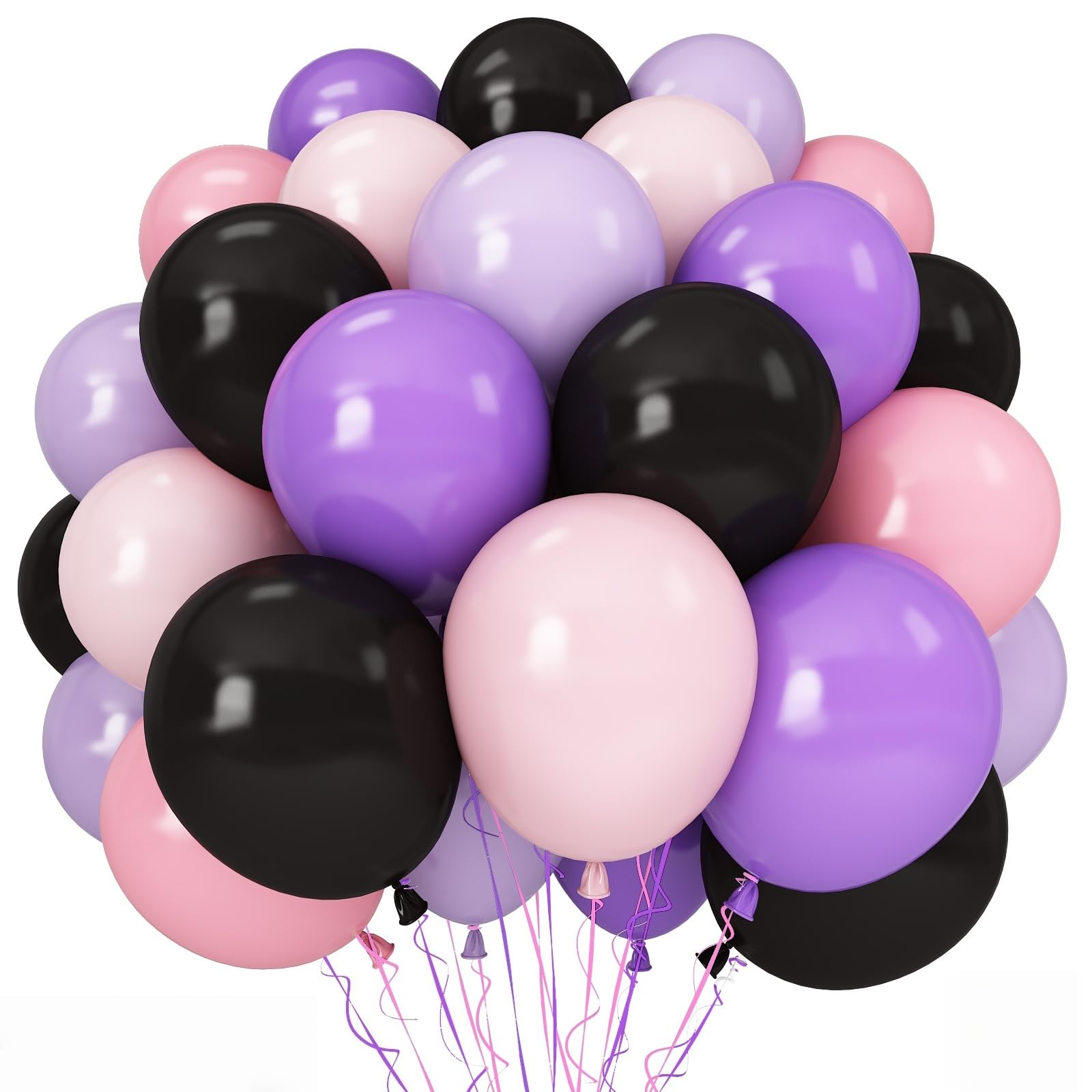 Halloween Balloons, 60pcs 12 Inch Black Pink Purple Latex Balloons for Girls Women Halloween Wedding Bride Baby Shower Engagement Bachelorette Spooky Witch Themed Birthday Party Decorations Supplie