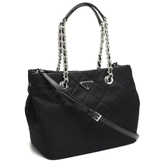 Prada Midnight Black Quilted Tessuto Chain Designer Shoulder Tote Bag for Women 1BG740