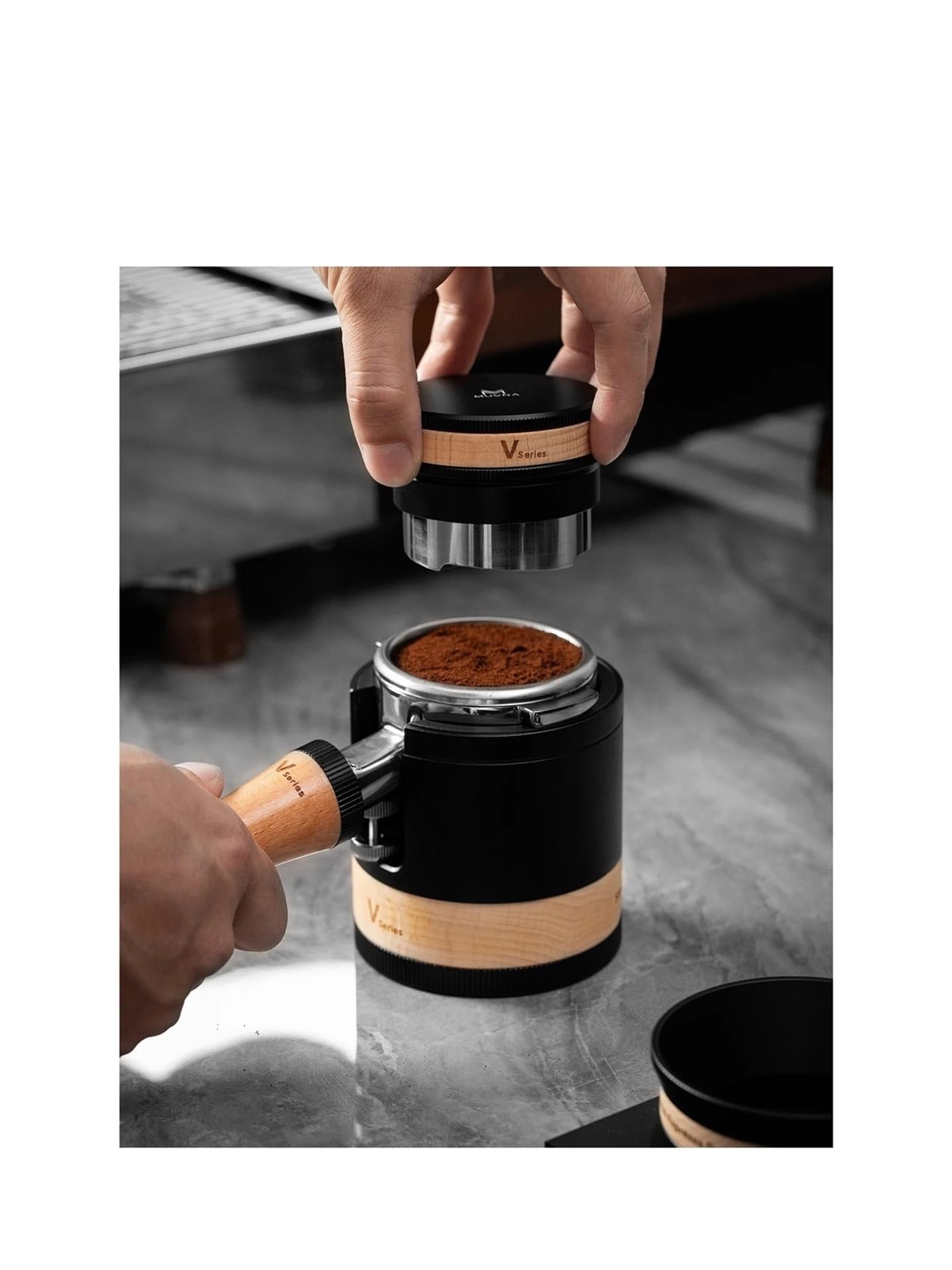 58 Mm Espresso-Siebträger Ohne Boden Mit Espresso-Tamper/Kaffeeverteiler, Barista-Kaffeezubehör, Kompatibel Mit Muvna, Kompatibel Mit V-Serie(Coffee WDT Tool)