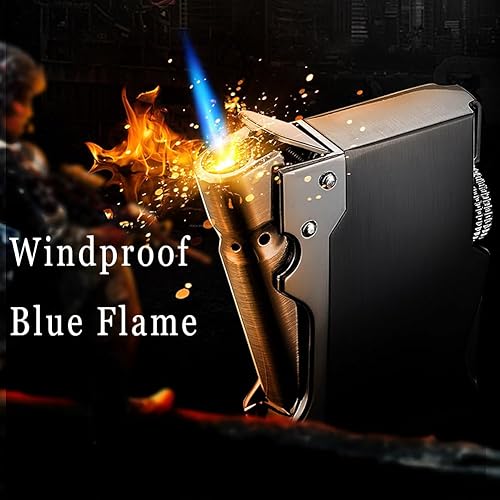 Miniatura 2 de WEQTETJU Encendedor de antorcha, fresco, diseño único, inflable y ajustable, encendedor de butano, regalo para hombres (butano no incluido) (negro)