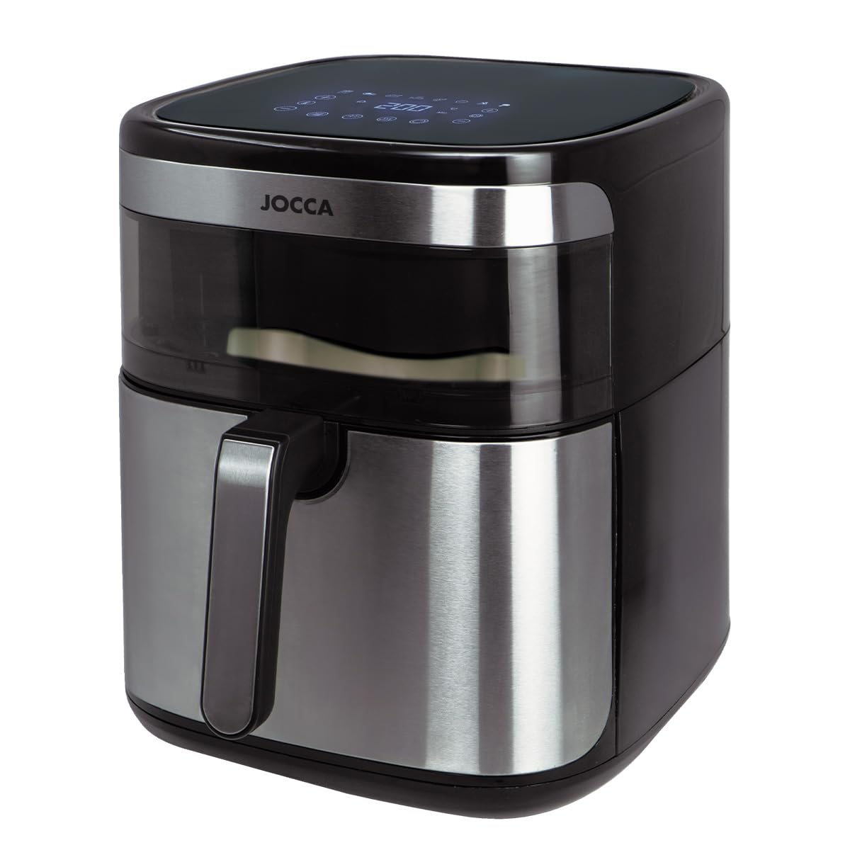Jocca - Freidora de Aire 10L con Pantalla LED Tactil, 8 Programas, Control de Temperatura 34-200°C, Ventana de Visualizacion, Gris
