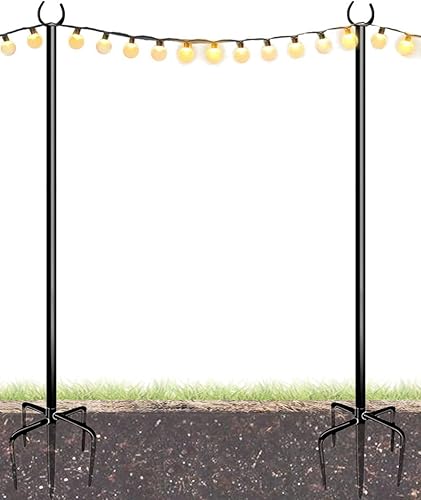 Eazielife Postes de luz de cadena de 10 pies para exteriores, poste de metal resistente para iluminación de jardín, césped, patio, vacaciones, boda,