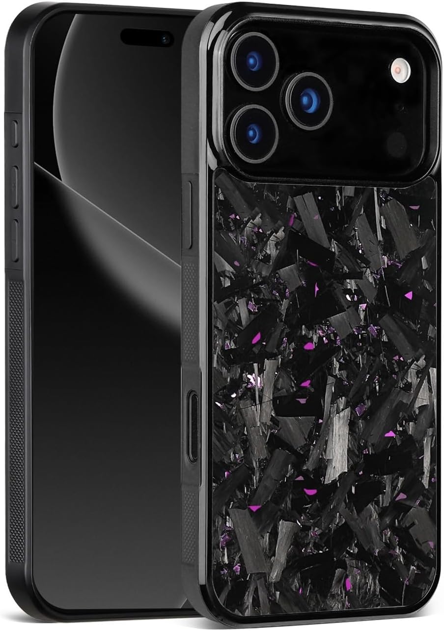 Premium Forged Carbon Fiber Case for iPhone 17 Pro Max/17 Pro, Slim Magnetic Frame Cover, Anti-Slip Grip, Shock-Resistant Protective Phone Case, Lightweight, Anti-Fall(Purple,17 pro max)