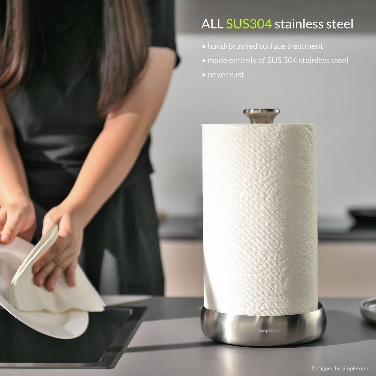 Paper Towel Holder Stand Won’t Unravel (SUS304 Brushed Stainless Steel) image 2