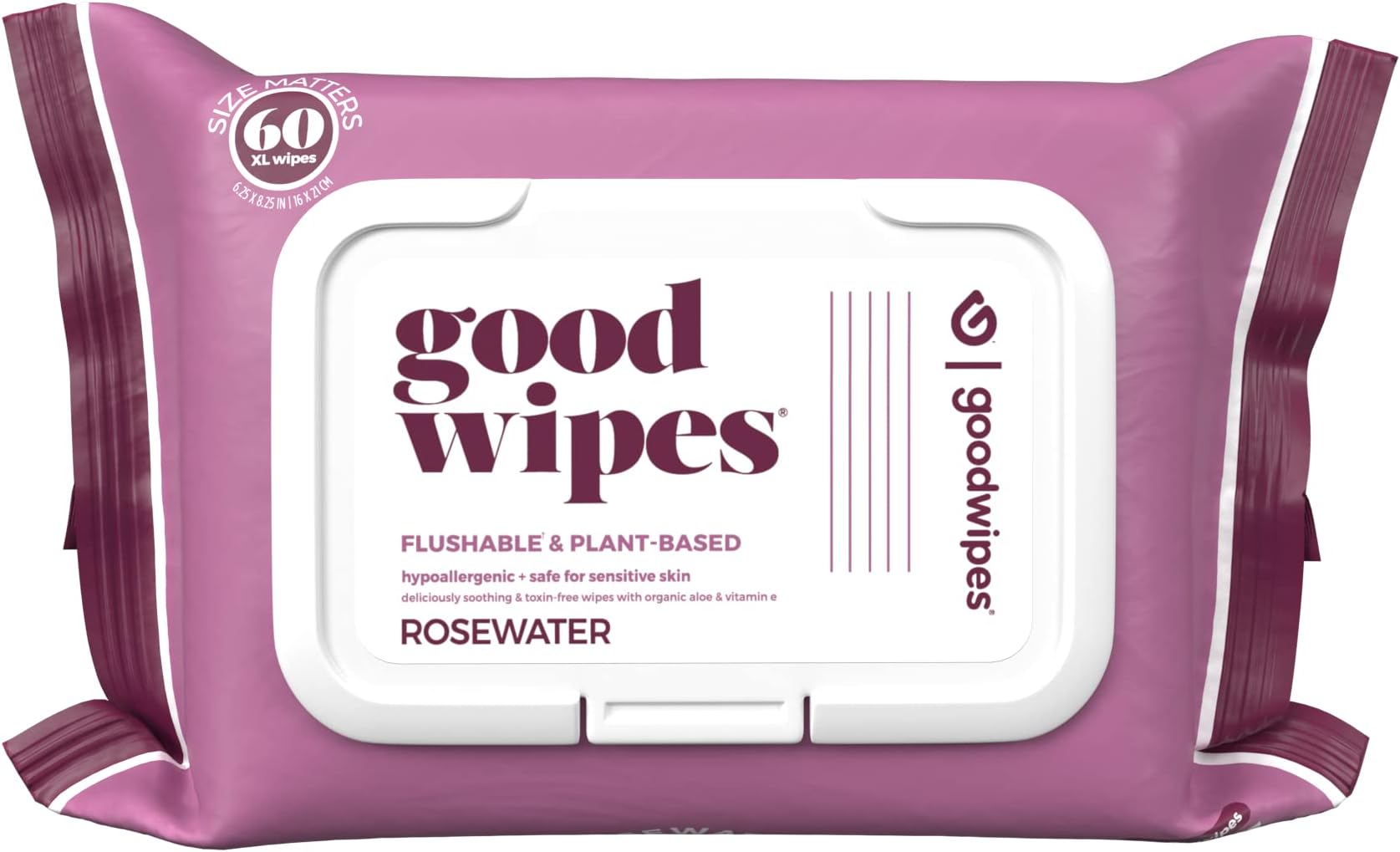 Flushable Butt Wipes Made with Vitamin E & Aloe – Soft & Gentle Wet Wipe Dispenser for Home Use, Septic & Sewer Safe – Largest Adult Toilet Wipes – Rosewater, 60 Count
