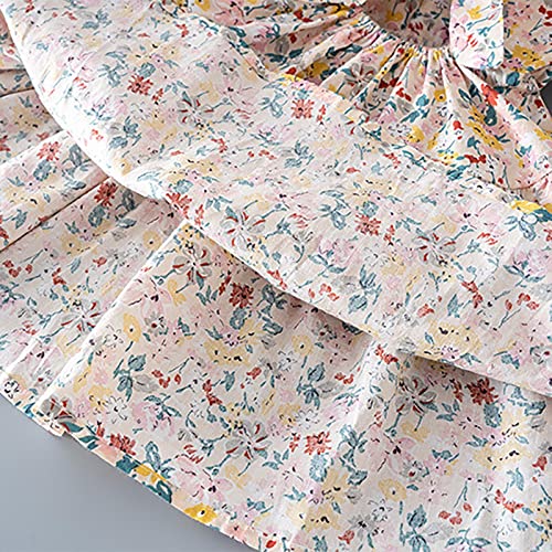Qvkarw Tutu rosa para meninas verão floral nas costas com laço vazado, manga curta, gola redonda, ca