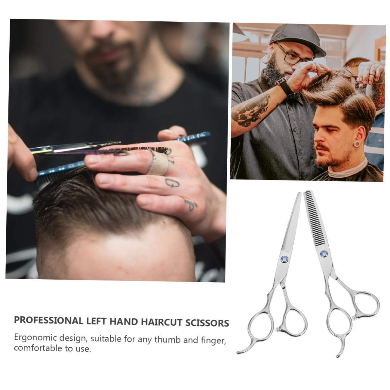 WOONEKY Ciseaux de Coiffure Lefty en Acier Inoxydable 6 Pouces Argenté 2 Pièces pour Gauchers, Poignée Ergonomique Créative, Usage Professionnel ou Amateur