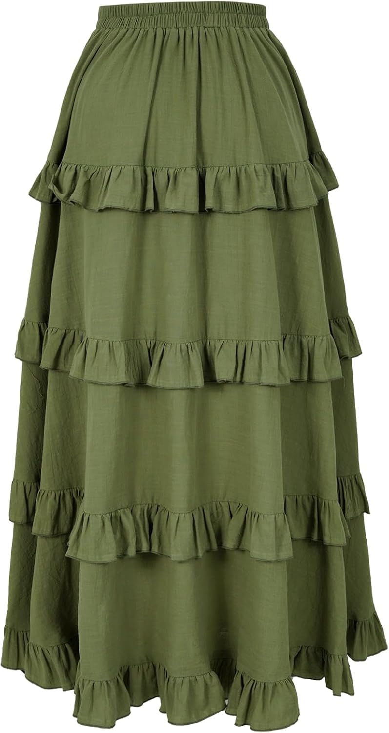 Women's Medieval Renaissance Gothic Skirt High Low Victorian Ruffled Skirt - Image 3