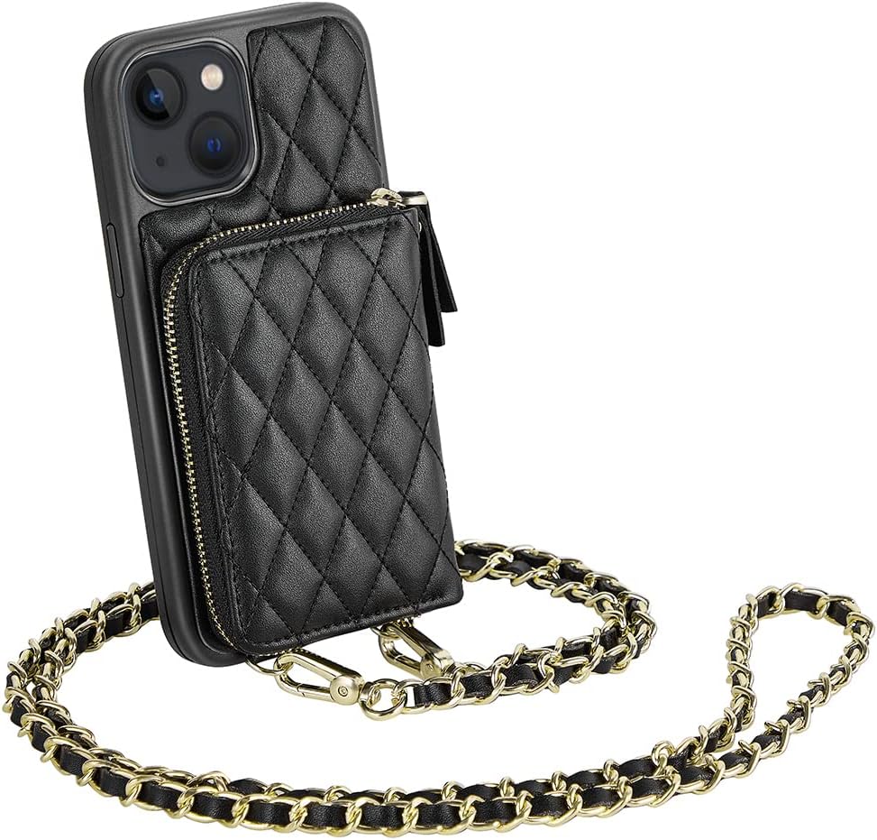 LAMEEKU Wallet Case Compatible with iPhone 13, Quilted Leather