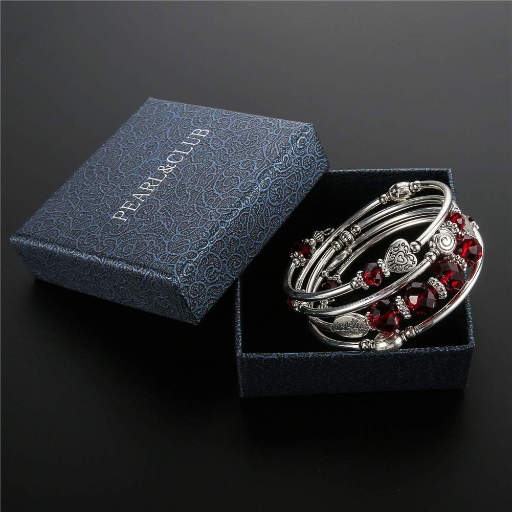 PEARL&CLUB Bead Crystal Wrap Bangle Bracelet - Fashion Jewelry Beaded Bracelet with Silver Metal, Gifts for Women - Image 6